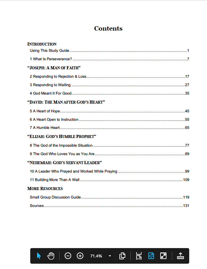Profiles of Perseverance-Table of Contents
