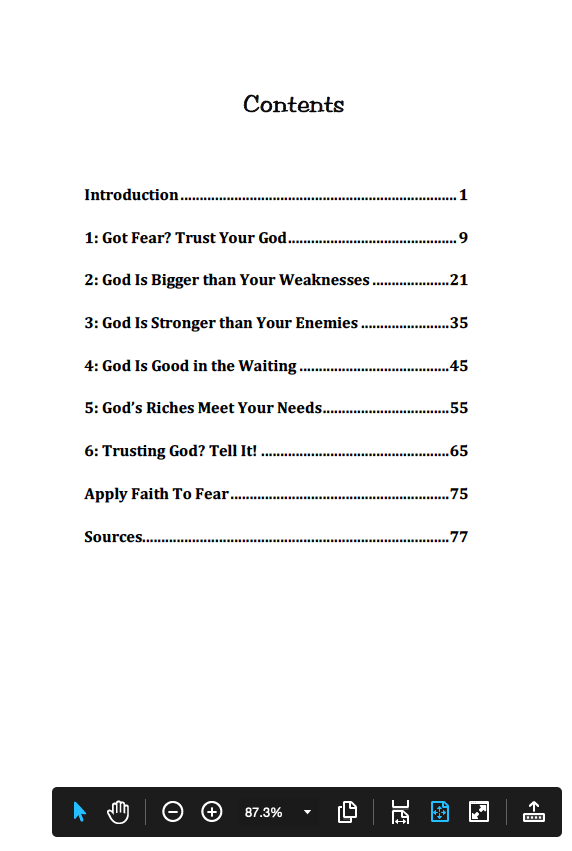 The Walk from Fear to Faith-Table of Contents